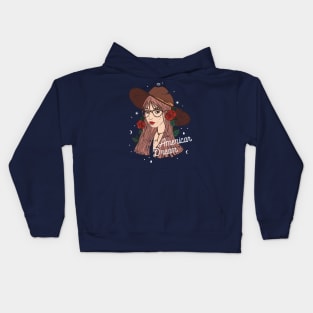 Living the American Dream: Our Cartoon Girl with Red Roses Kids Hoodie